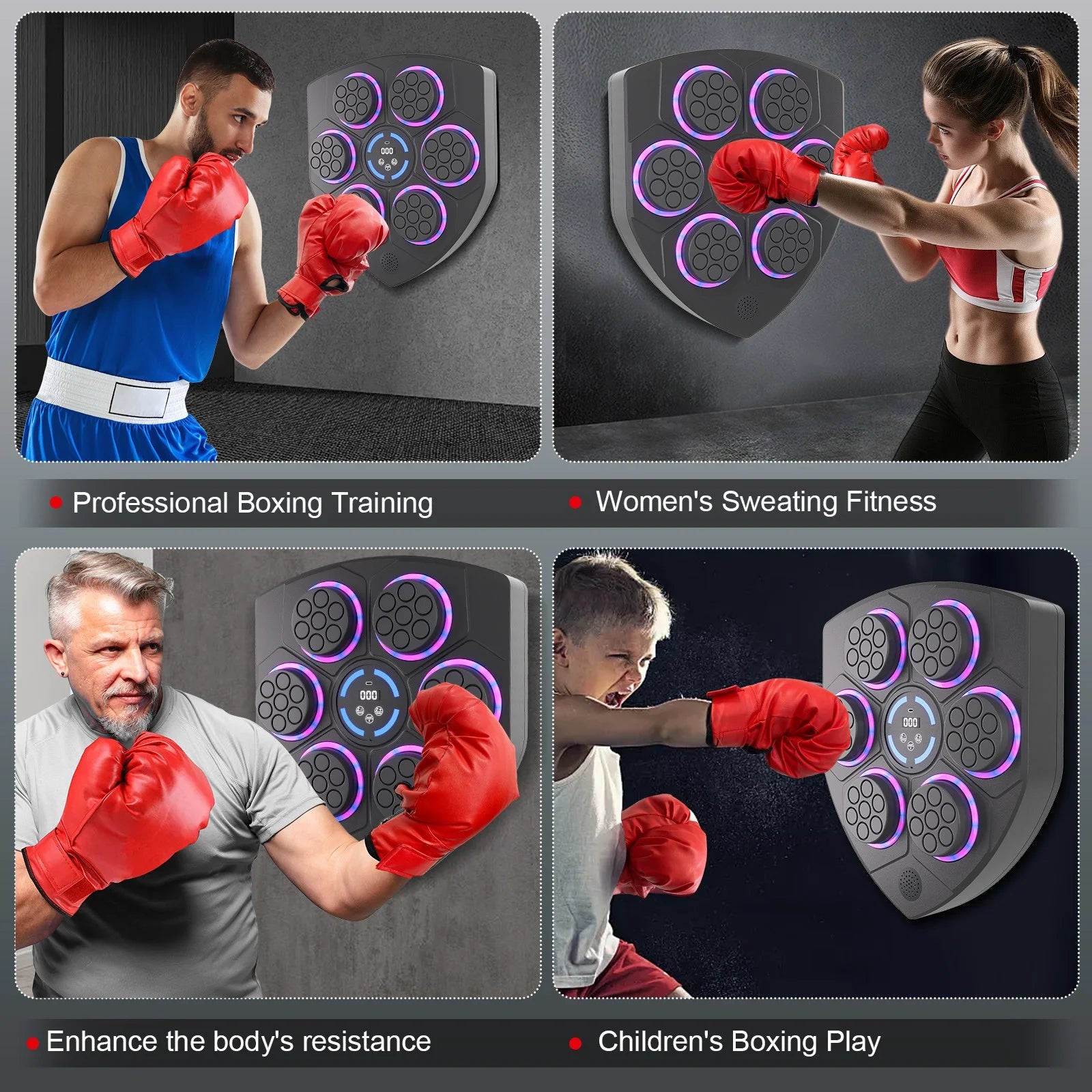 Smart Bluetooth Punching Bag, LED Guide, 9-Speed, Wall-Mounted, Boxing & Fitness