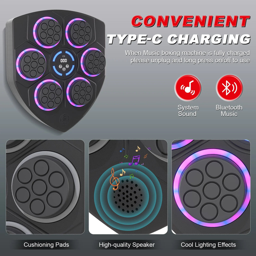 Smart Bluetooth Punching Bag, LED Guide, 9-Speed, Wall-Mounted, Boxing & Fitness