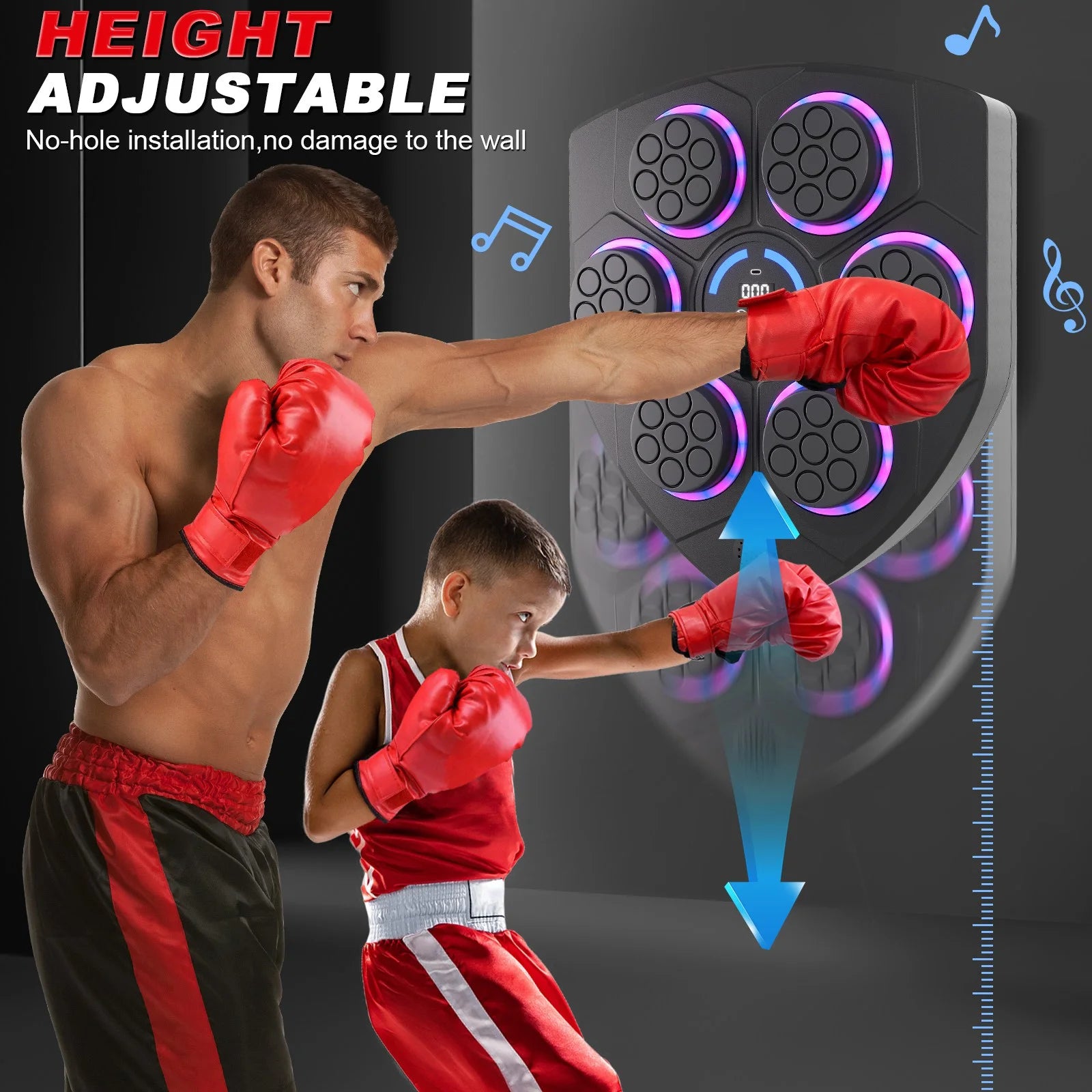 Smart Bluetooth Punching Bag, LED Guide, 9-Speed, Wall-Mounted, Boxing & Fitness